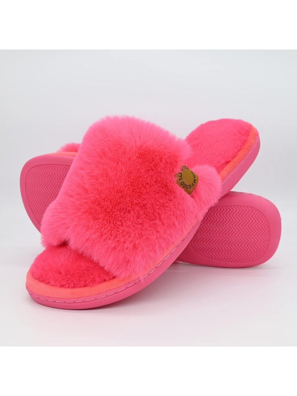 Women's Rose Red Indoor Memory Foam Soft Faux Fur Nonslip Open Toe Slipper Shoes - Picture 7 of 7